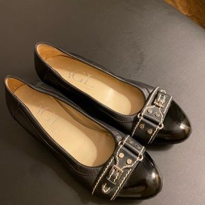 AGL Flats 39.5 Black Leather Patent Cap Toe SlipOn
